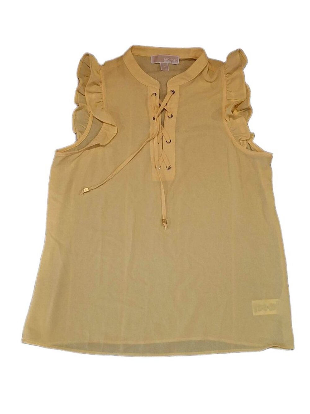 Michael Kors Yellow Lace‑Up Ruffle Elegant Feminine Summer Blouse Size M - Picture 2 of 6